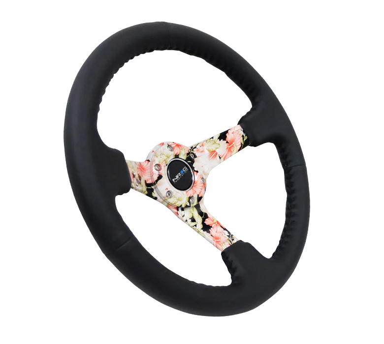 350MM DEEP DISH STEERING WHEEL LEATHER SOLID SPOKE - Image 10