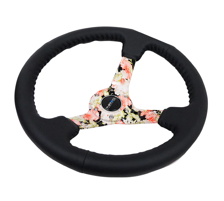 350MM DEEP DISH STEERING WHEEL LEATHER SOLID SPOKE - Image 11