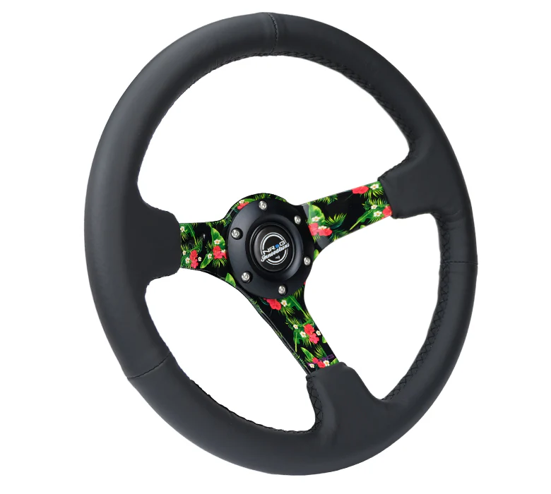 350MM DEEP DISH STEERING WHEEL LEATHER SOLID SPOKE - Image 20