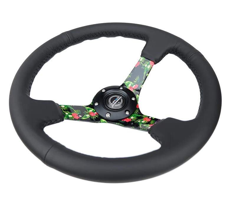 350MM DEEP DISH STEERING WHEEL LEATHER SOLID SPOKE - Image 21