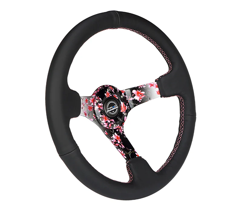 350MM DEEP DISH STEERING WHEEL LEATHER SOLID SPOKE - Image 24