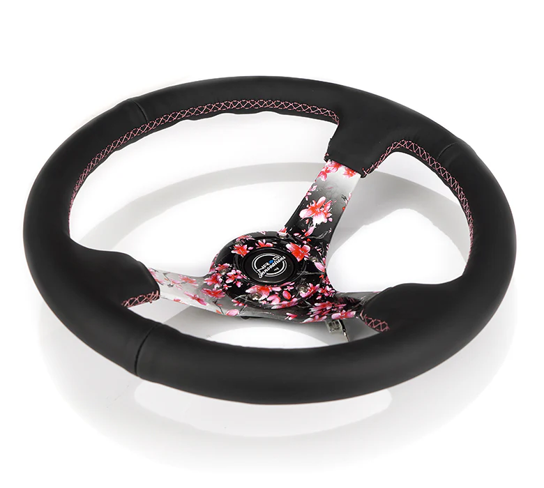 350MM DEEP DISH STEERING WHEEL LEATHER SOLID SPOKE - Image 25