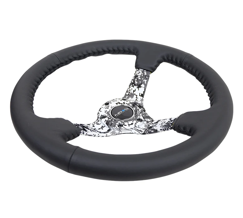 350MM DEEP DISH STEERING WHEEL LEATHER SOLID SPOKE - Image 8